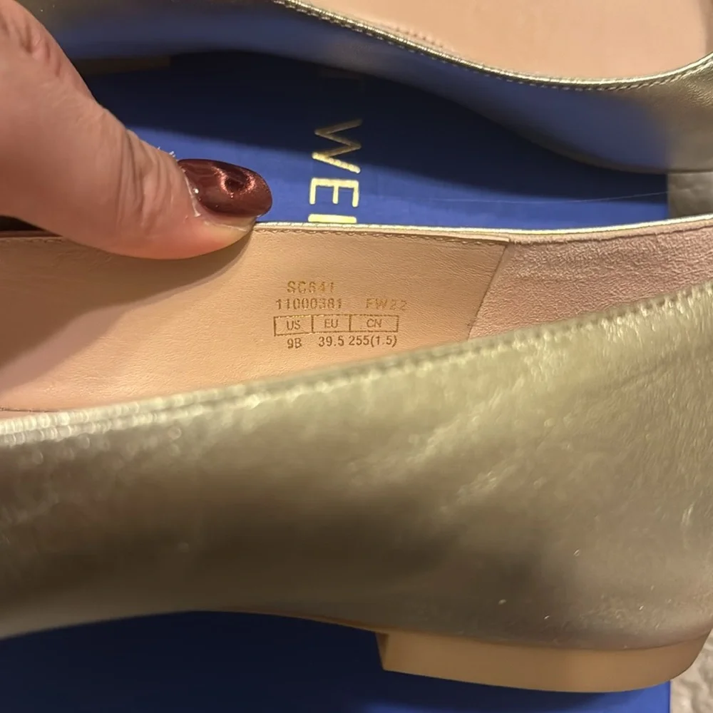 Stuart weitzman, tieback flat gold color, US 9